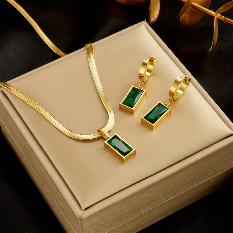 סט תכשיטים ענבר – אבן בגוון אמרלד | זהב