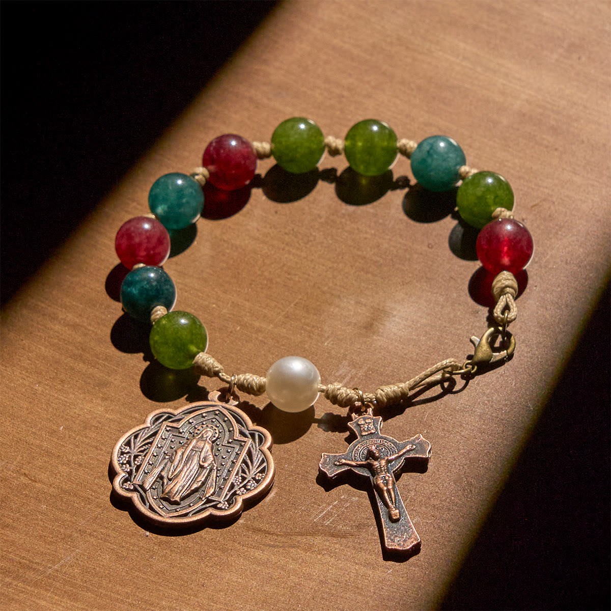 10mm Natural Tourmaline Agate Bracelets with Miraculous Medal